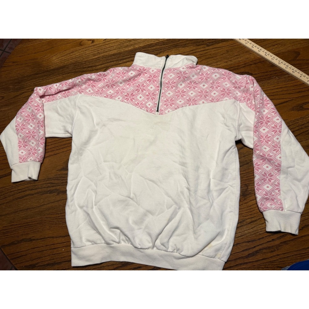 Vintage Weekend Edition Pink White Snowflake Quarter Zip Sweatshirt Small